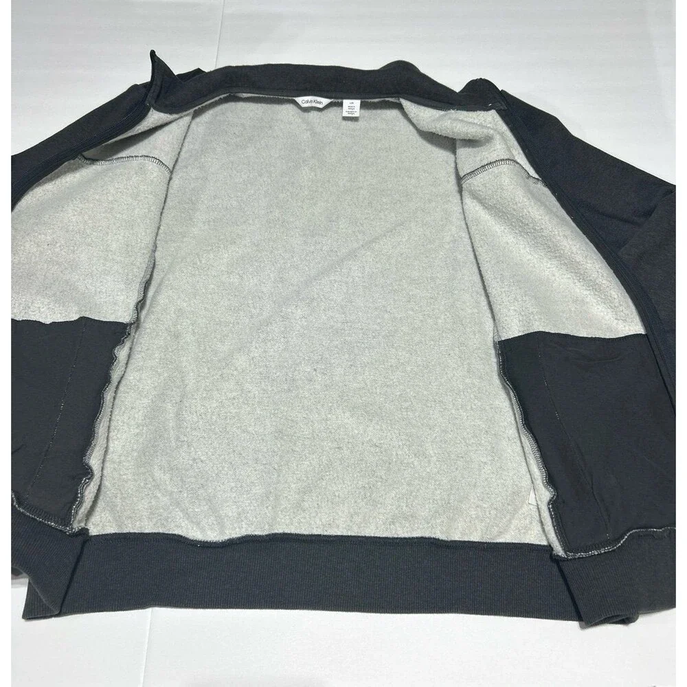 Calvin Klein Men's Large Gray Heather & Black Mixed-Media Full-Zip Jacket